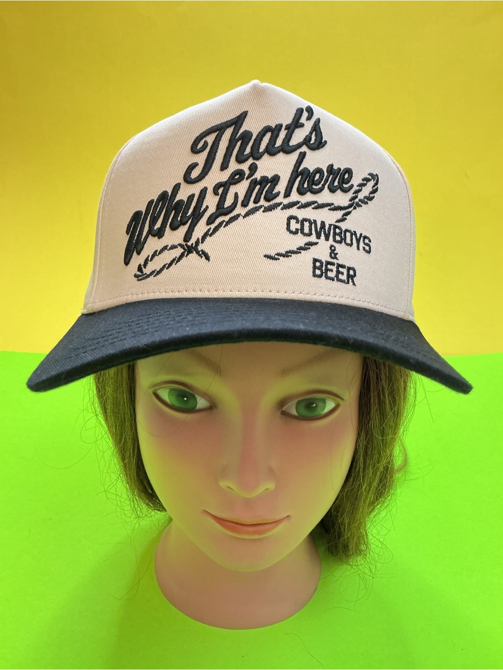 Embroidered Trucker Hat "That's Why I'm Here Cowboys and Beer”